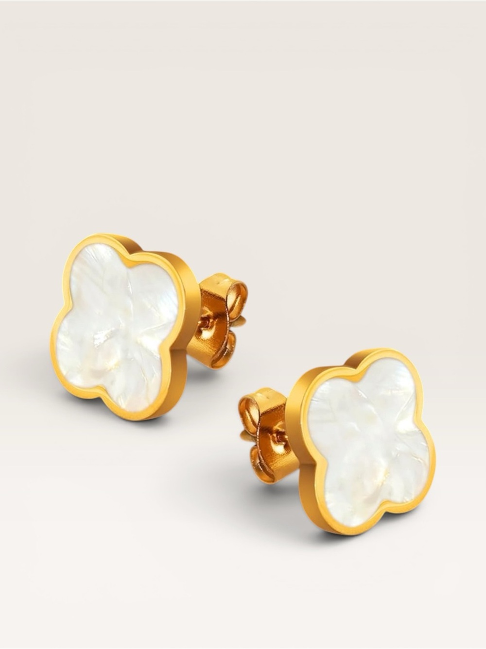 New! Alhambra Style Gold and White Mother-of-Pearl Clover Earrings - Picture 6 of 6